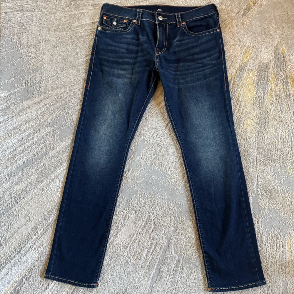 True Religion jeans Rocco relaxed skinny jeans dark wash flap pockets 36